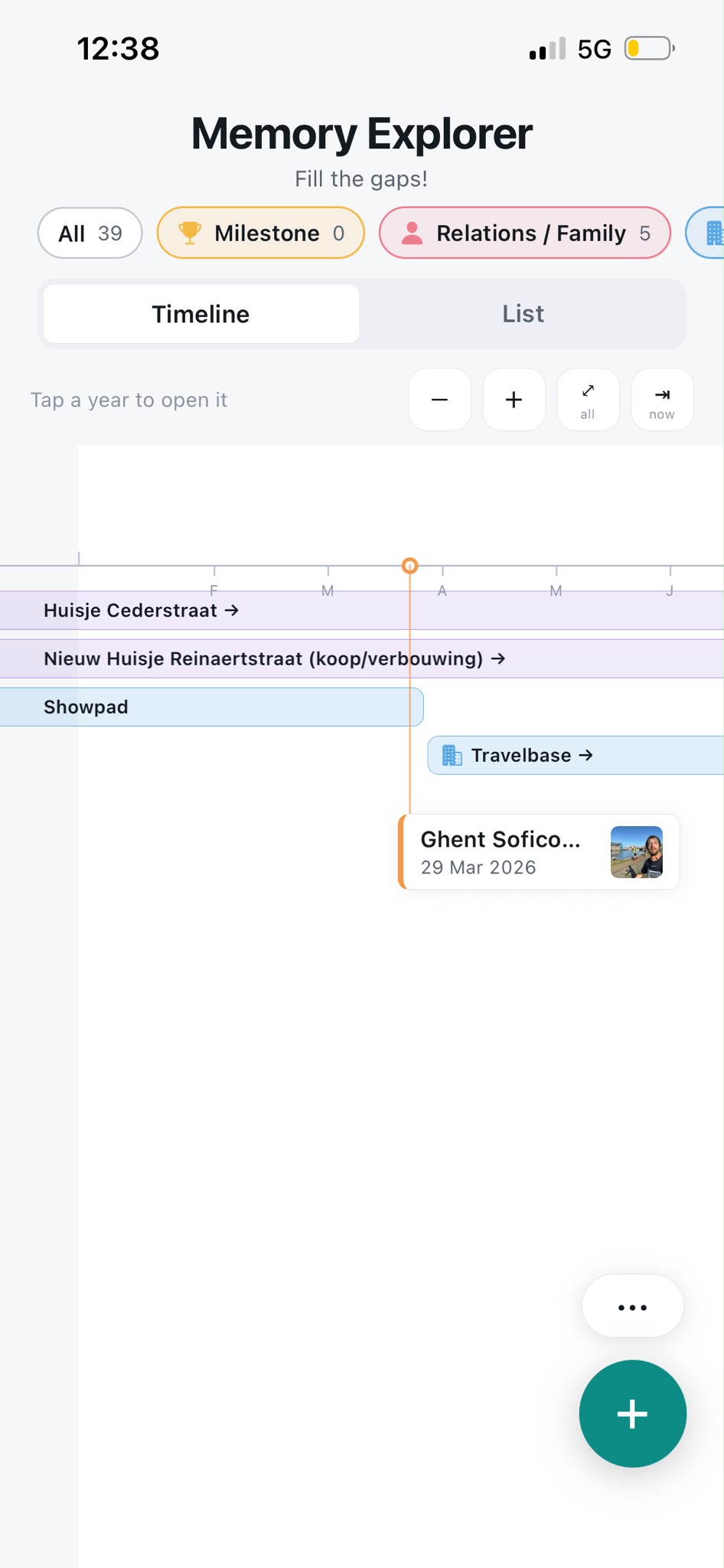 Timeline zoomed in to month-level detail